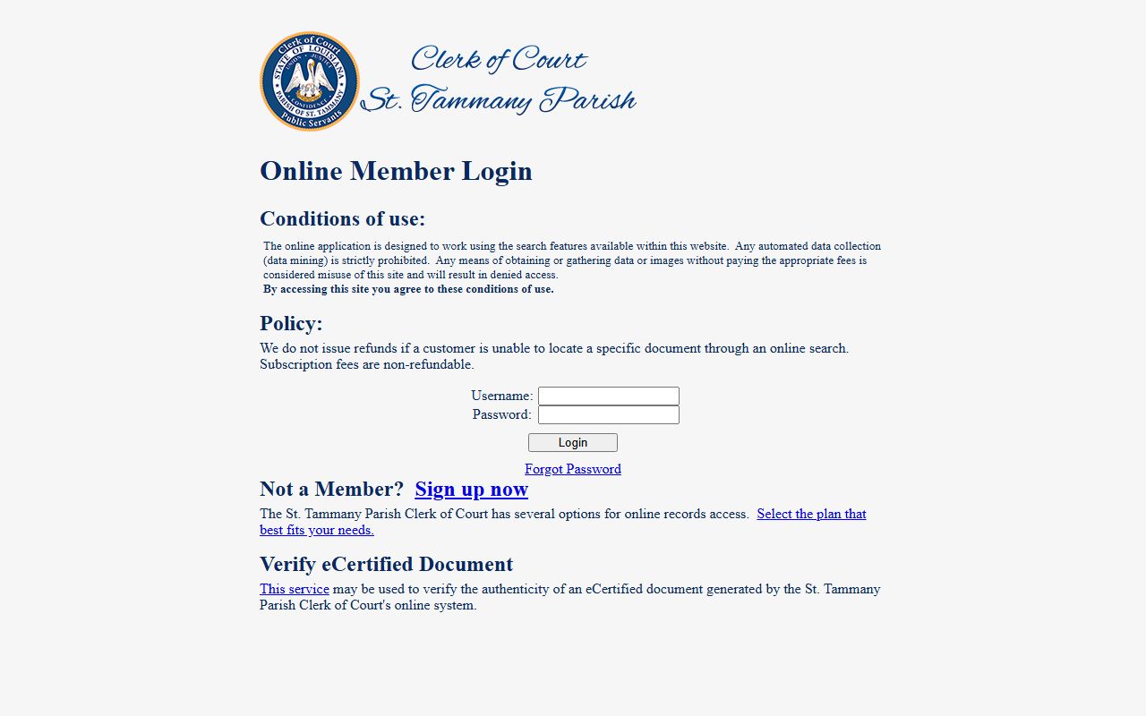 St. Tammany Parish Clerk of Court legacy records portal