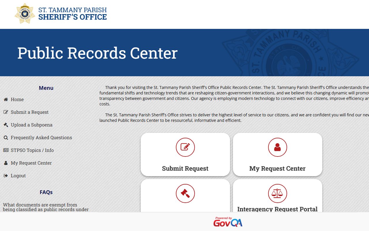 St. Tammany Parish arrest records STPSO GovQA records portal