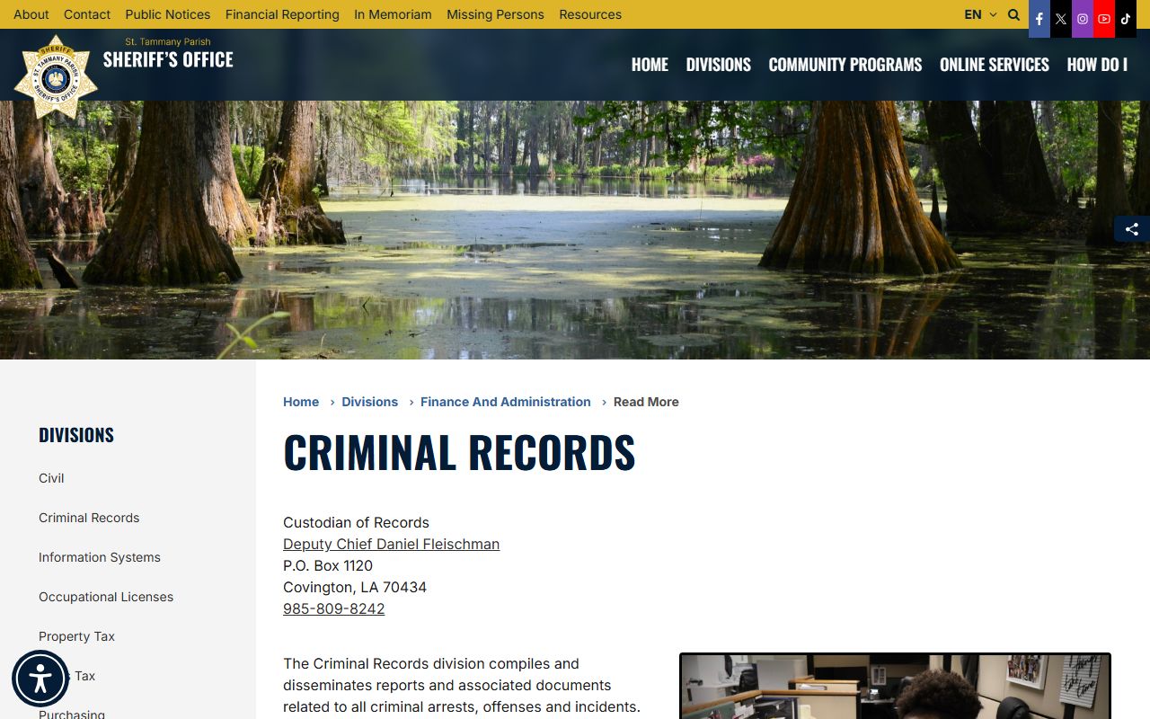 St. Tammany Parish arrest records STPSO criminal records division