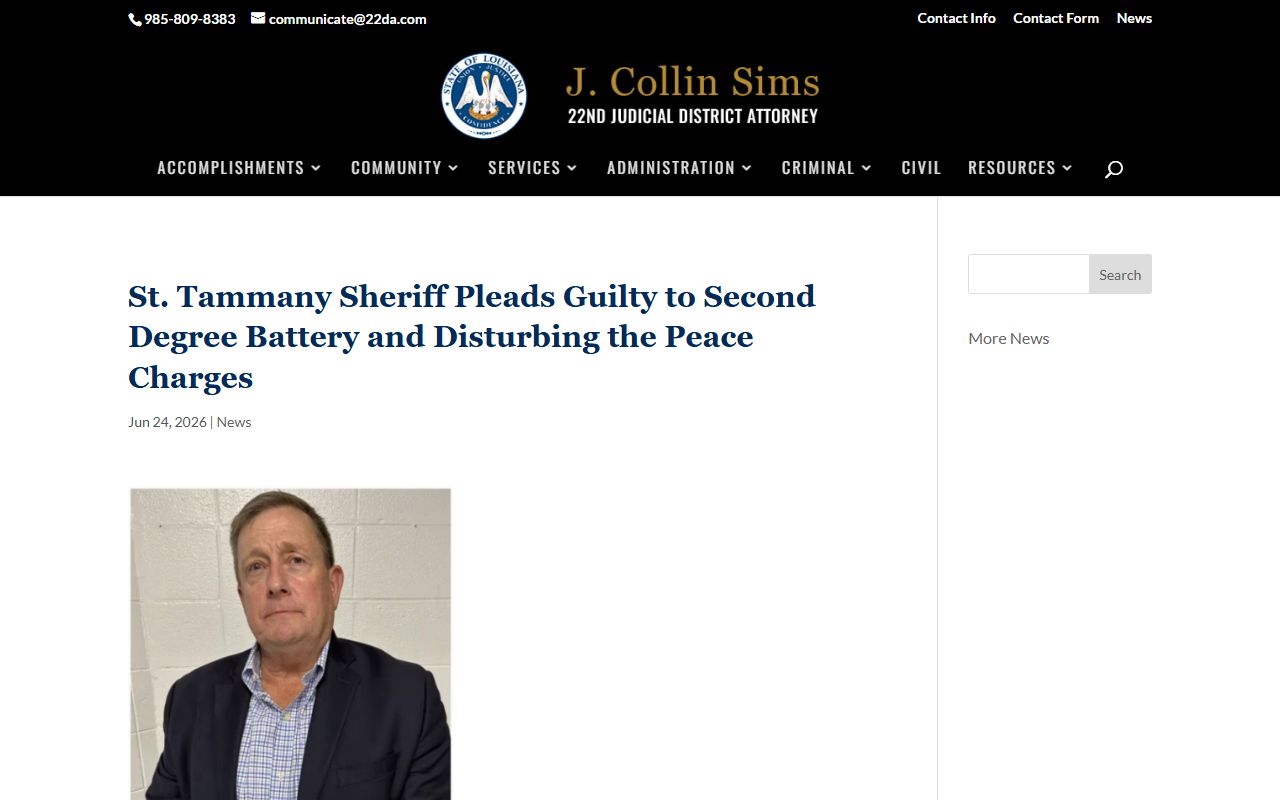 St. Tammany Parish arrest records District Attorney news item on charges