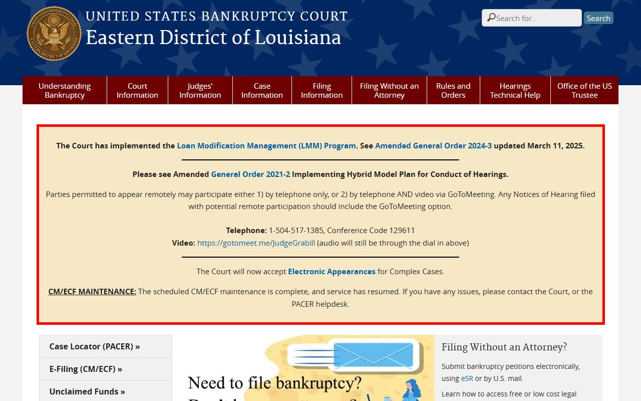 St. Tammany Parish court dockets Eastern District bankruptcy court