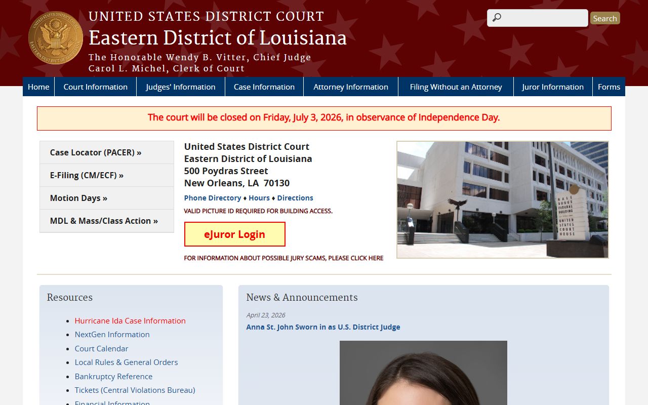 St. Tammany Parish federal court records Eastern District of Louisiana