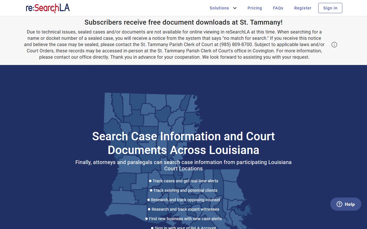 St. Tammany Parish court records re:SearchLA case search portal