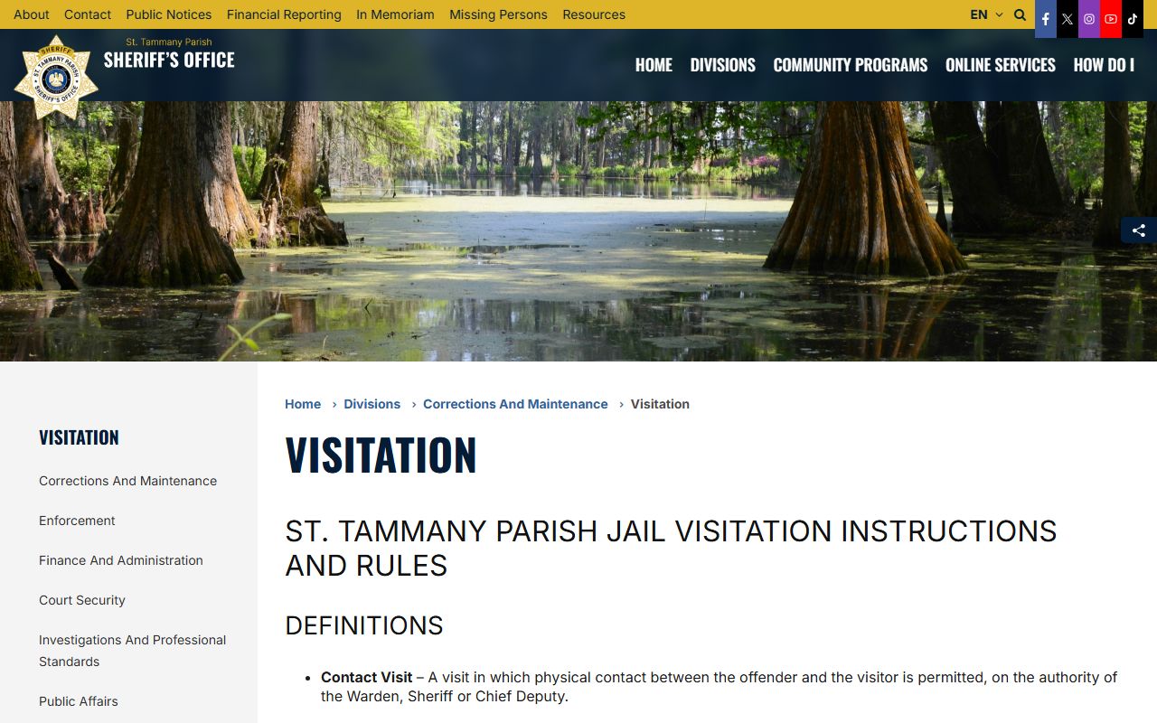 St. Tammany Parish inmate records STPSO jail visitation