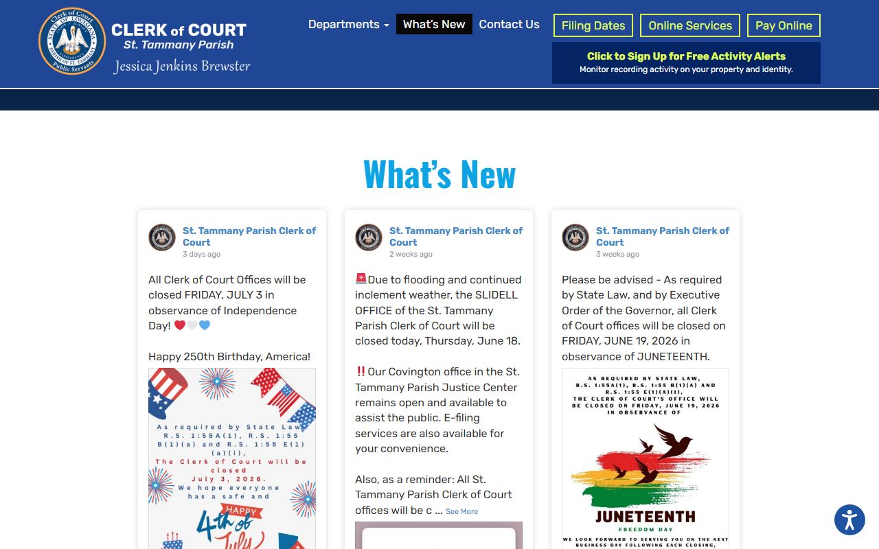 St. Tammany Parish marriage divorce records Clerk news closures