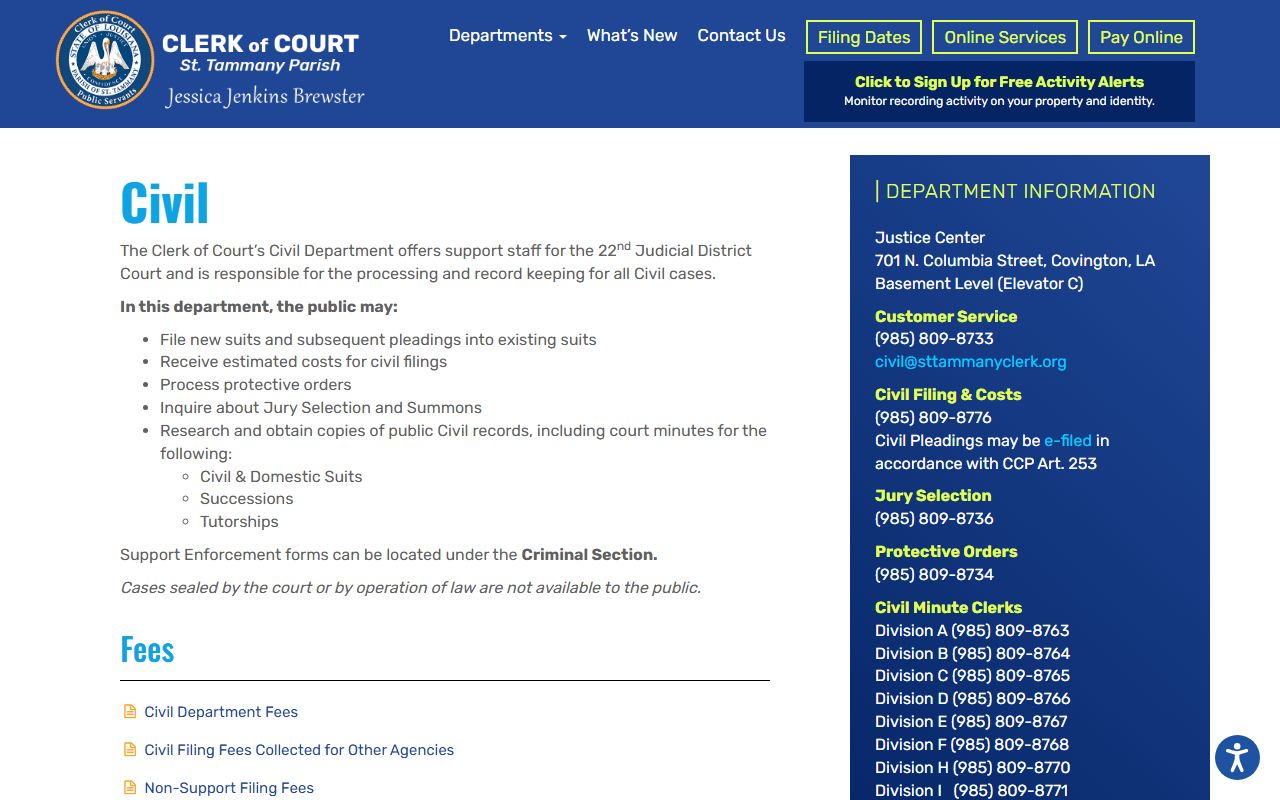 St. Tammany Parish probate records Civil Department source