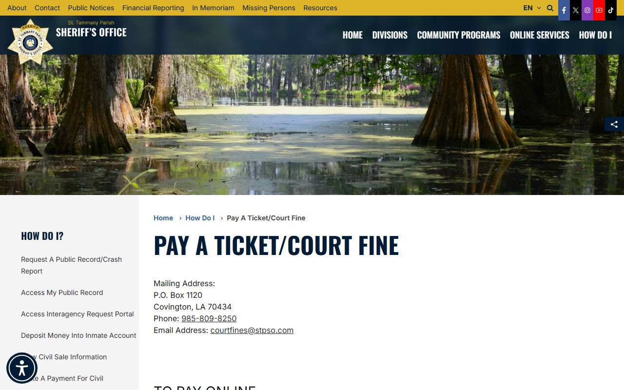 St. Tammany Parish traffic court records STPSO ticket and fine payment